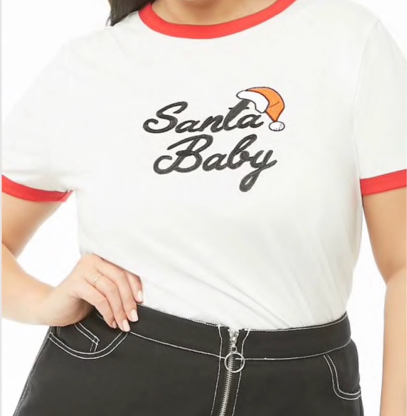 Plus Size Santa Baby Graphic Ringer Tee