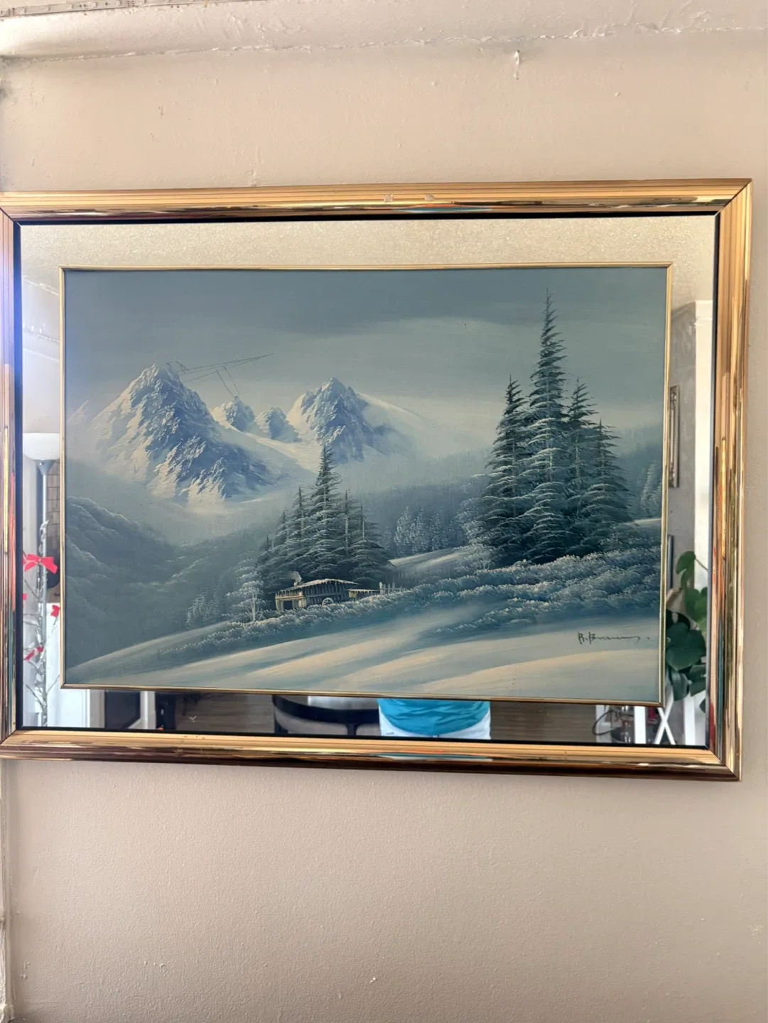 Framed Winter Landscape Oil Painting