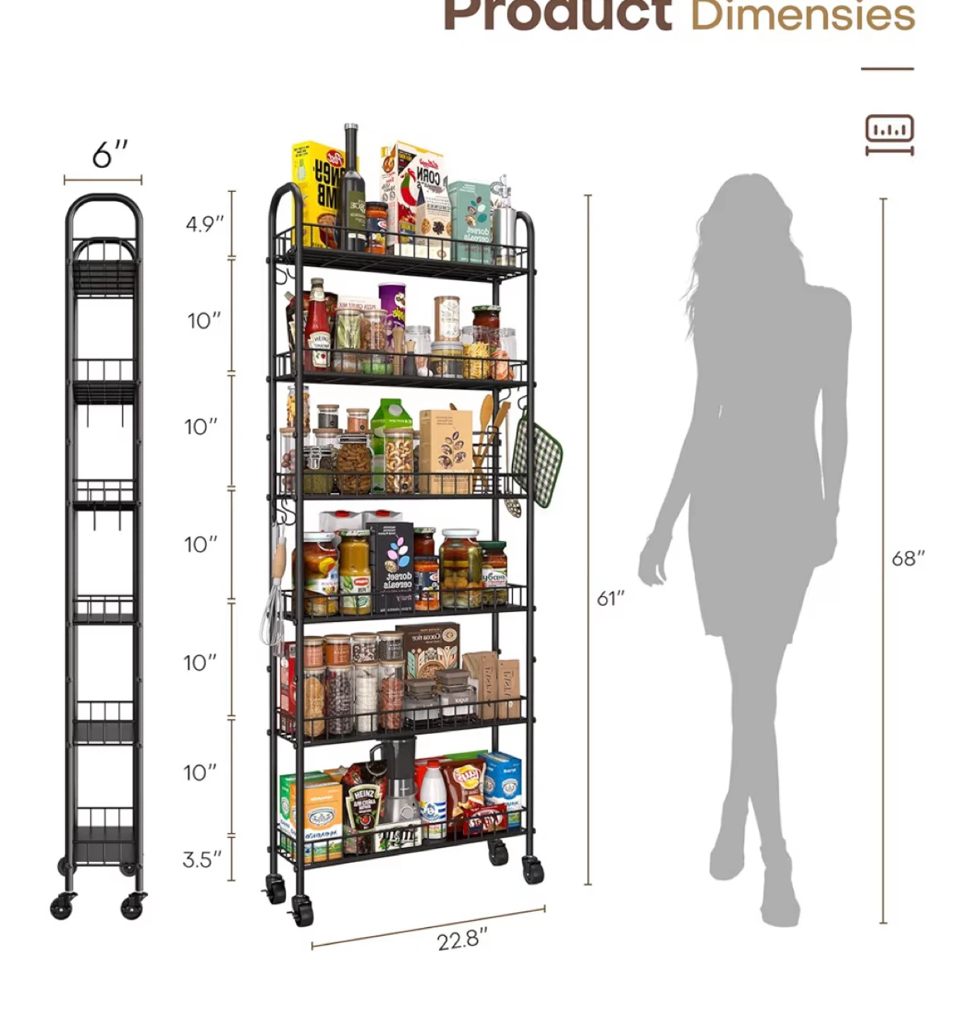 6-Tier Slim Rolling Storage Cart with Wheels - photo 3