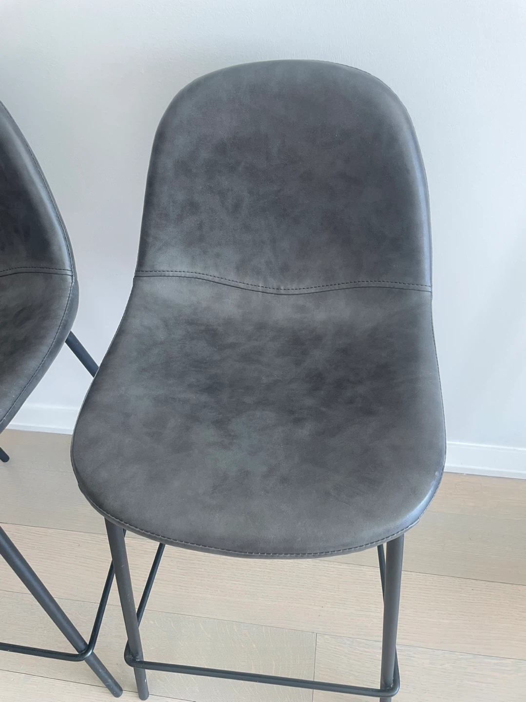 Pair of Gray Faux Leather Bar Stools - photo 3