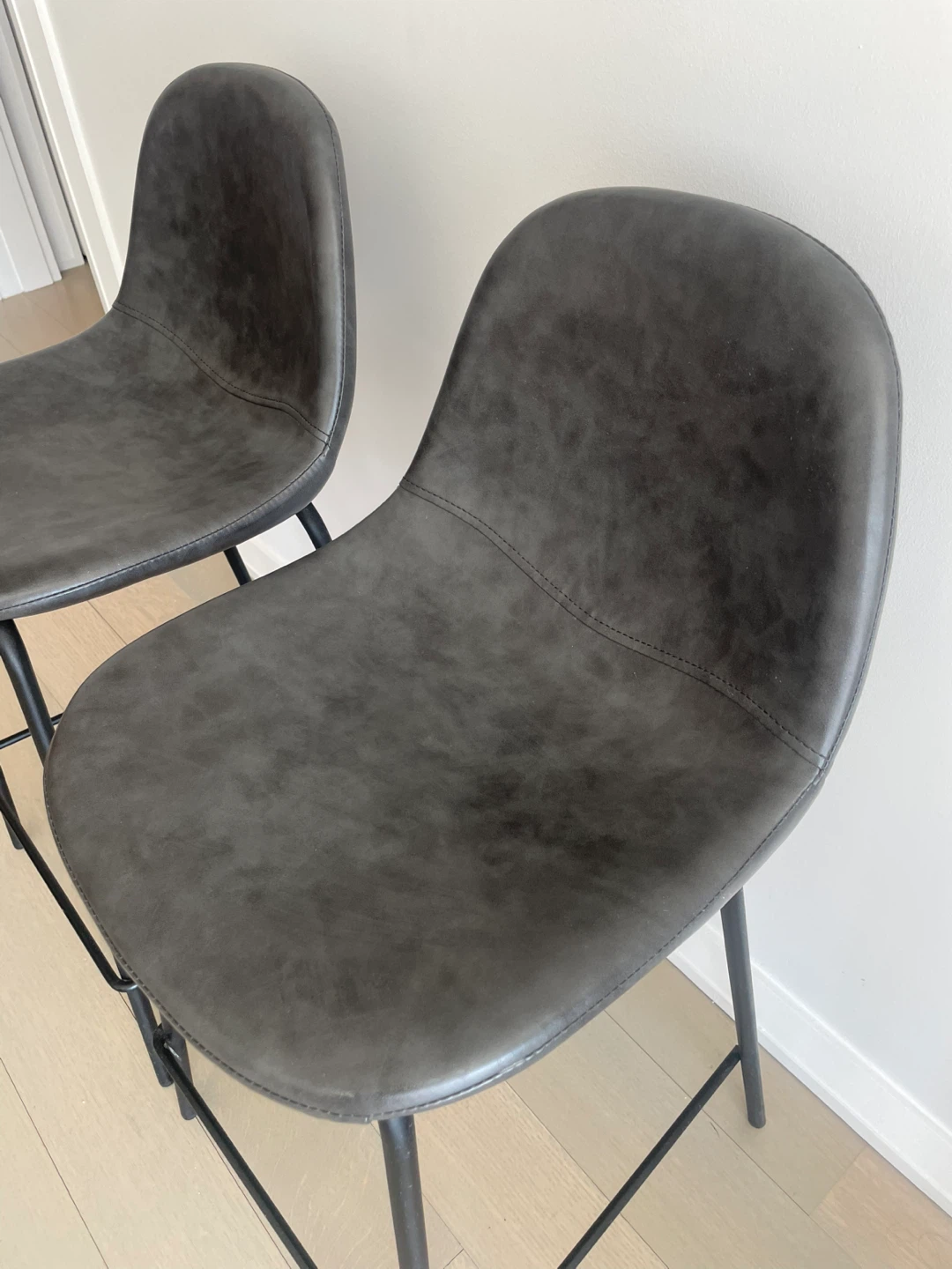 Pair of Gray Faux Leather Bar Stools - photo 2