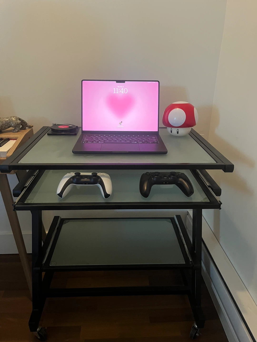 Rolling 3-Tier Desk with Glass Shelves - photo 2