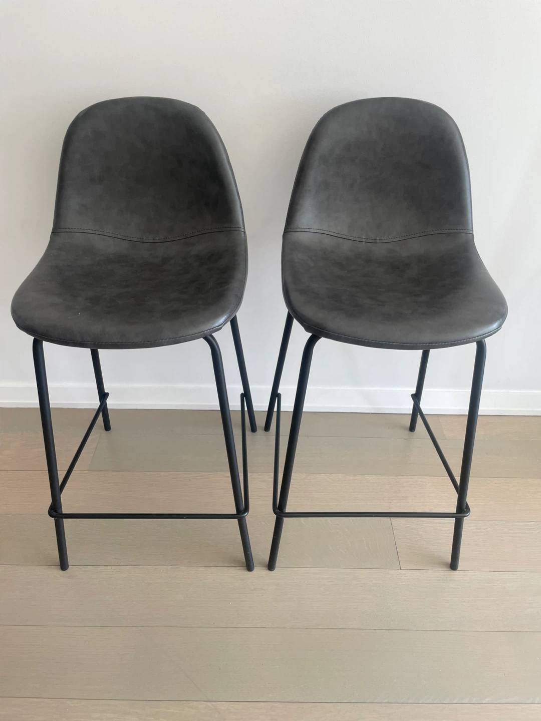 Pair of Gray Faux Leather Bar Stools