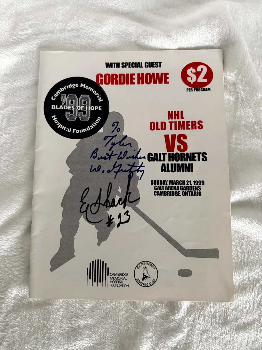 Eddie Shack & Walter Gretzky signed 1999 Galt Hockey Program