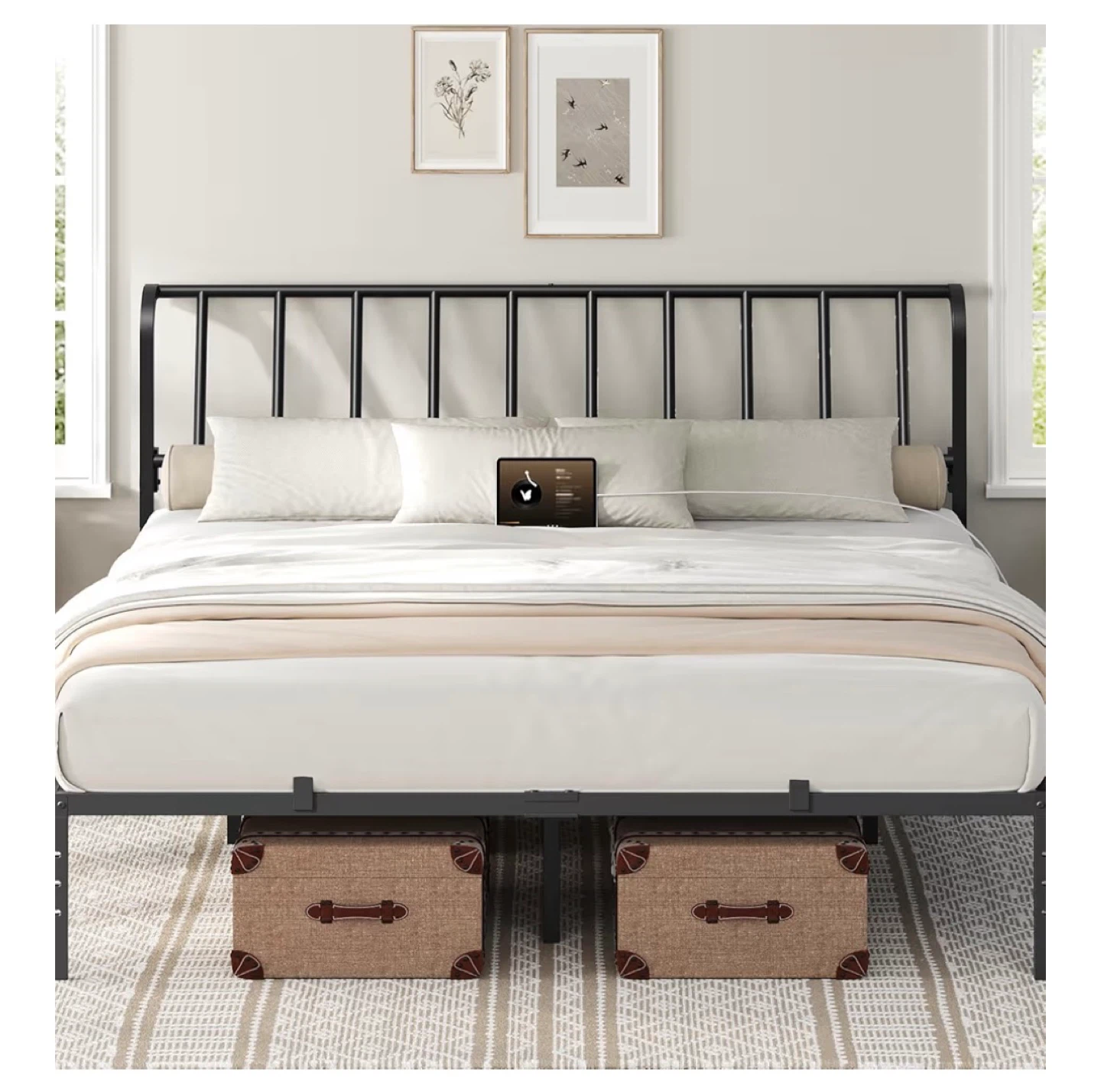 MAHANCRIS Metal king bed Headboard with Charging Ports - photo 2