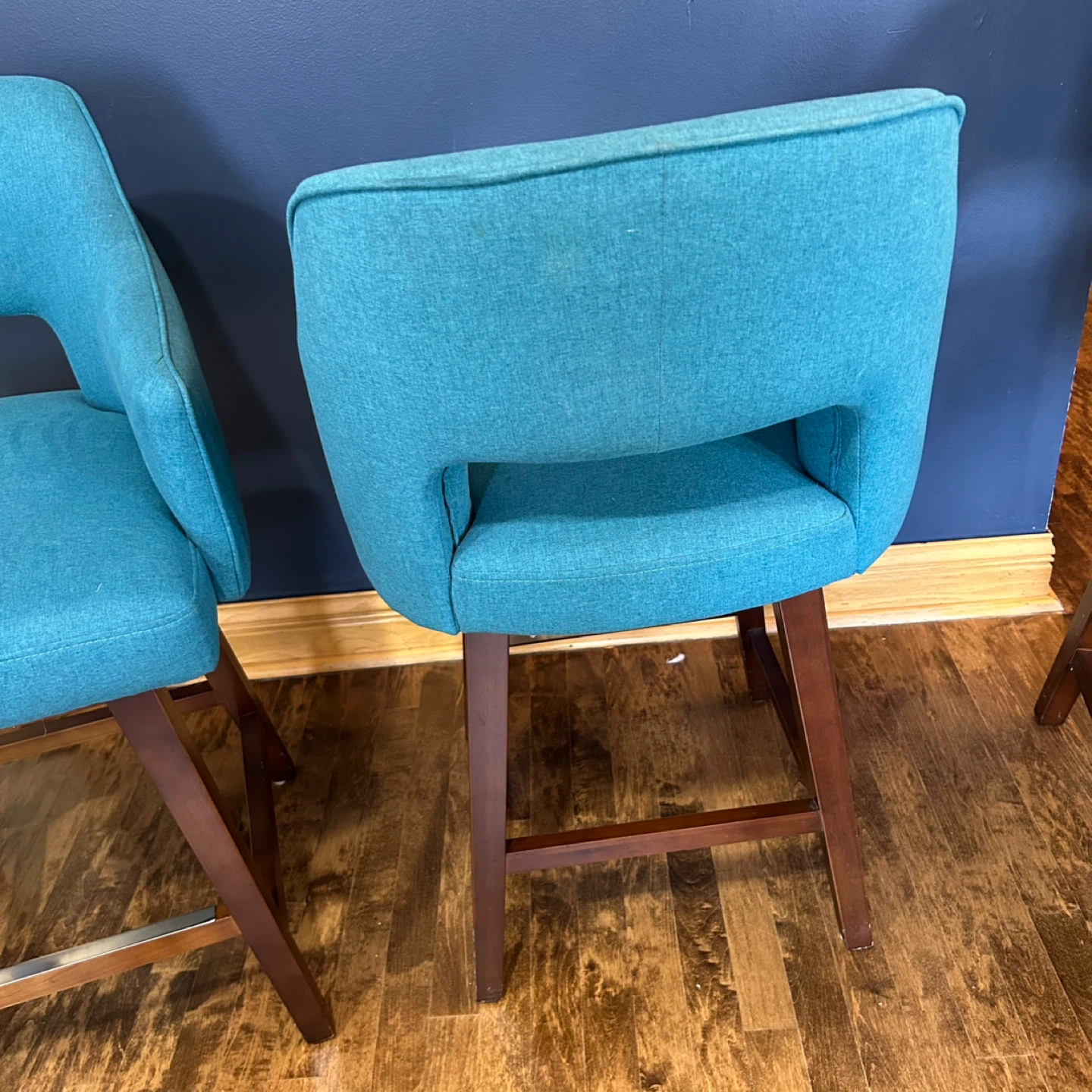 Set of 3 Teal Upholstered Swivel Bar Stools - photo 4