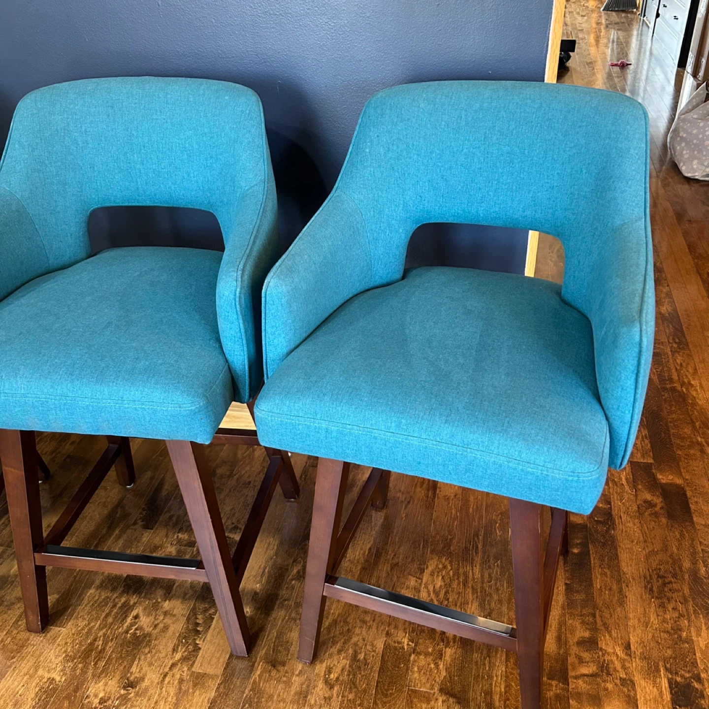 Set of 3 Teal Upholstered Swivel Bar Stools - photo 3