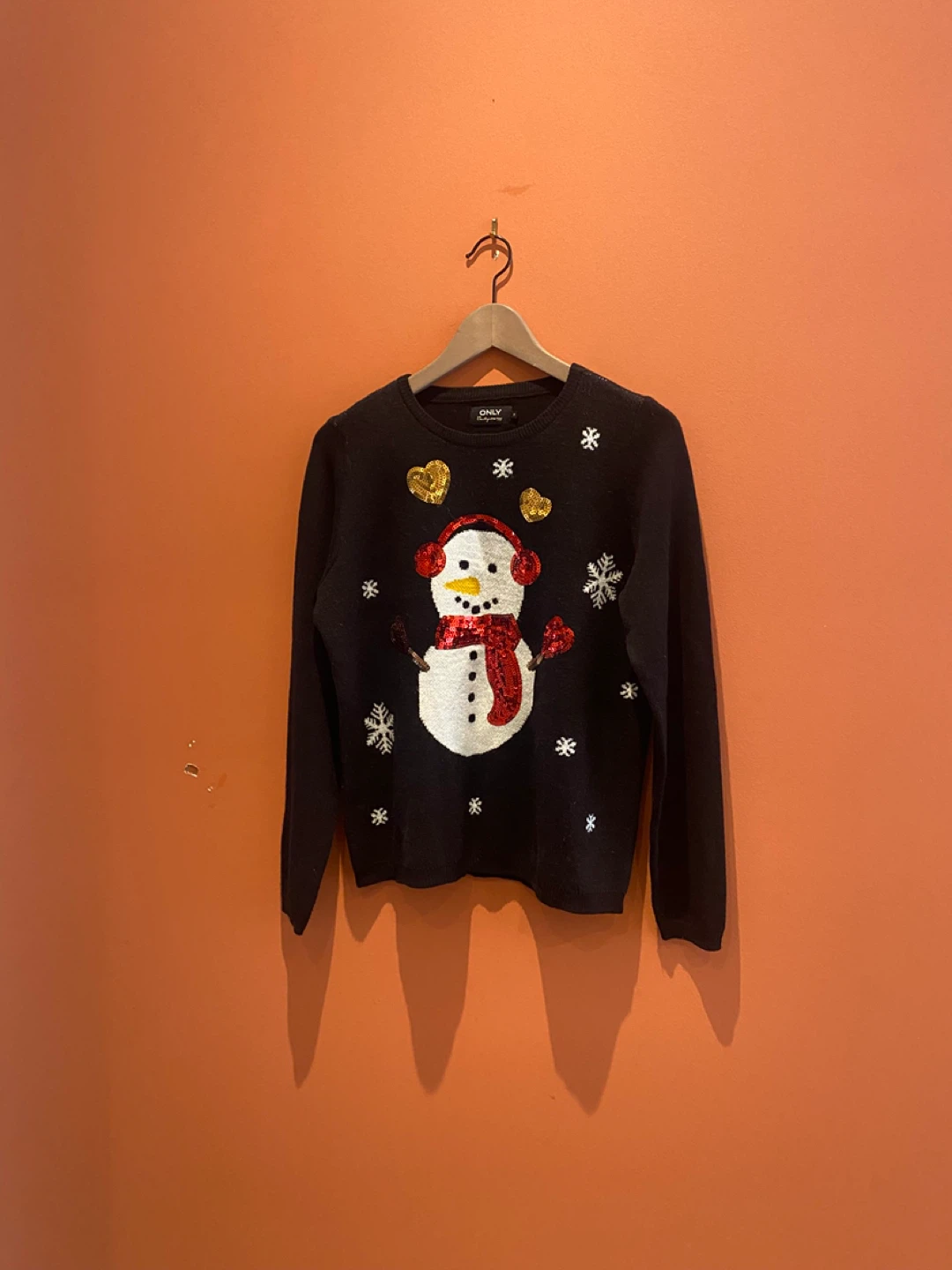 ONLY Black Snowman Sequin Christmas Sweater