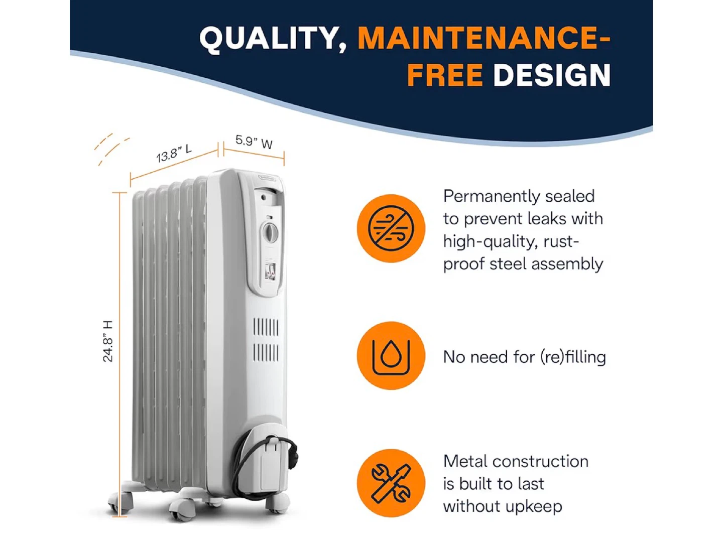 DeLonghi Oil-Filled Radiator Heater - photo 2