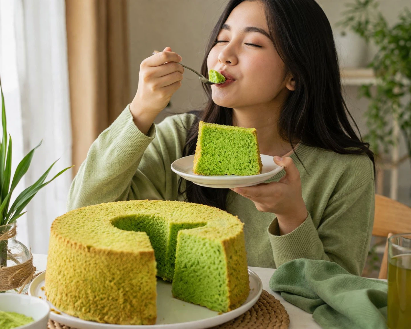 Green Chiffon Cake (free one slice for try)