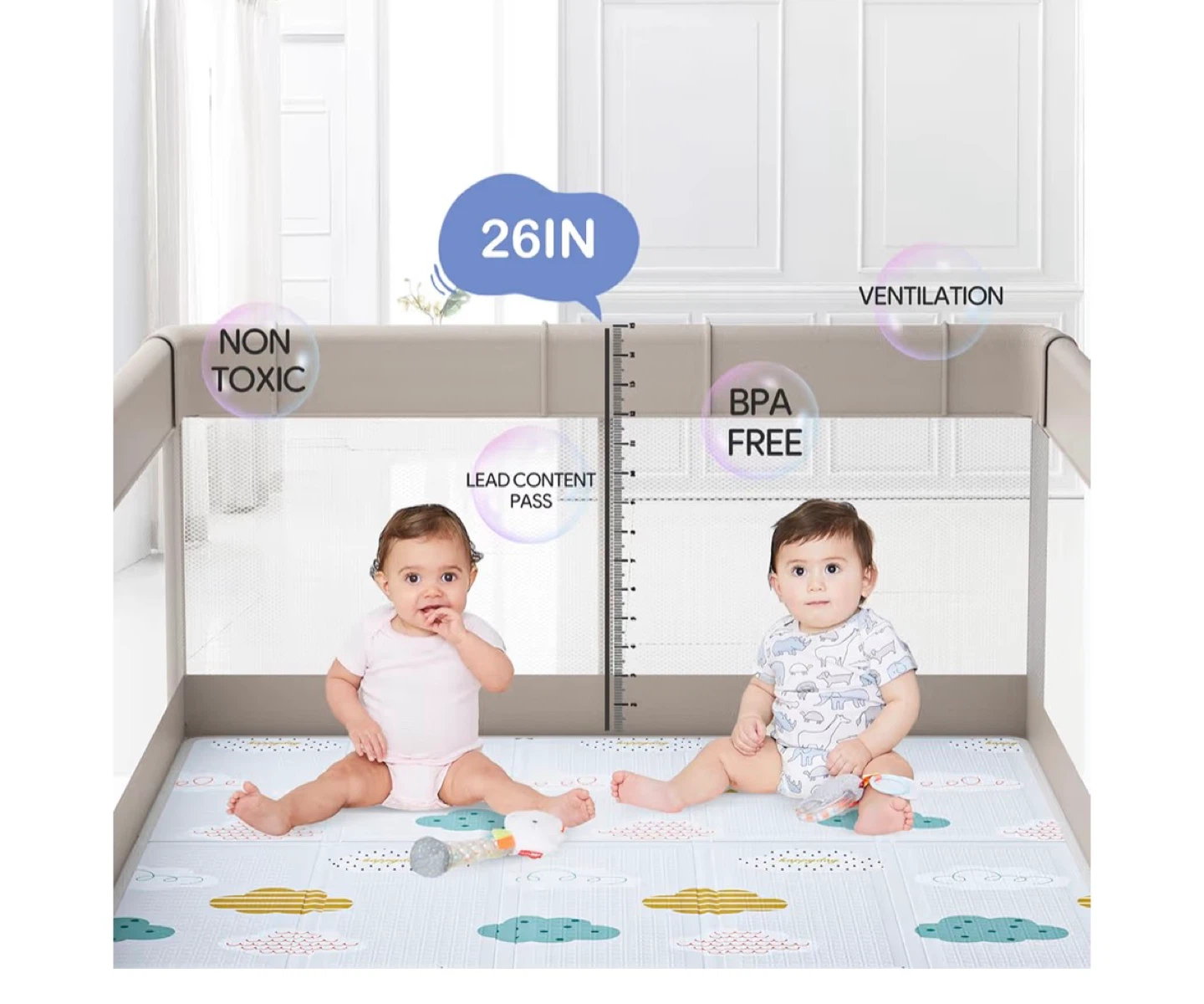 Baby Playpen 71" x 59" with Play Mat - photo 4