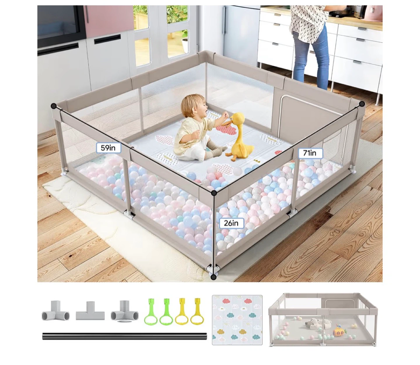 Baby Playpen 71" x 59" with Play Mat - photo 3