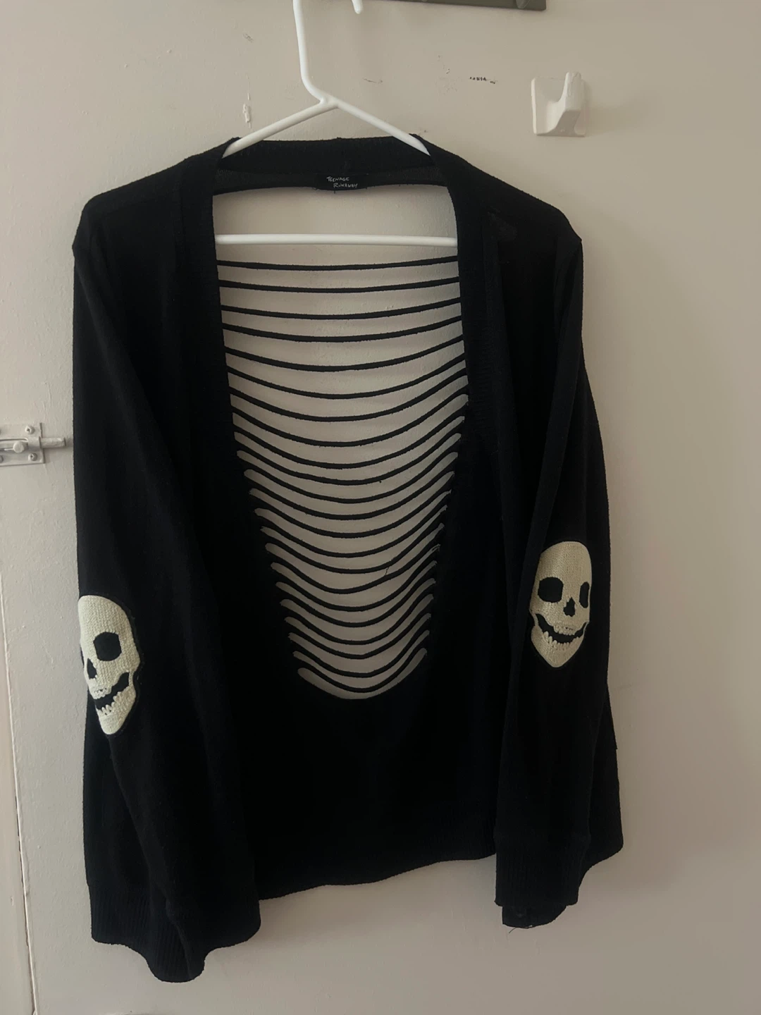Black Skeleton Ribcage Cardigan with Skull Elbow Patches