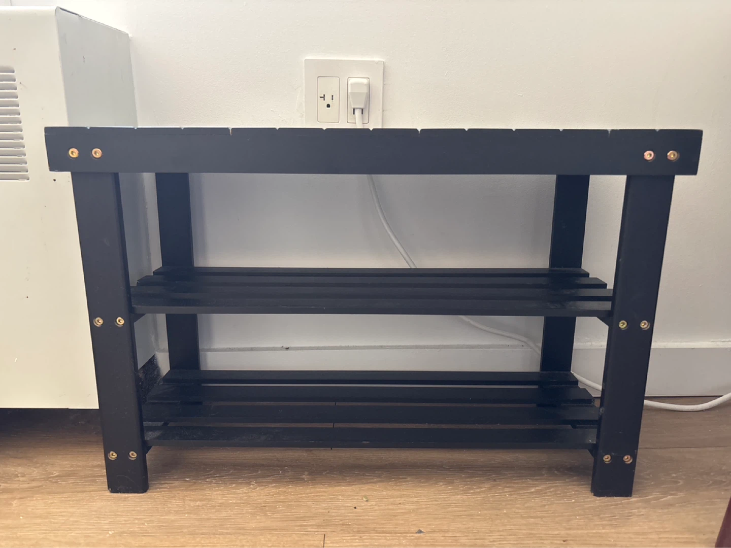 Black 2-Tier Wooden Shoe Rack Bench - photo 2