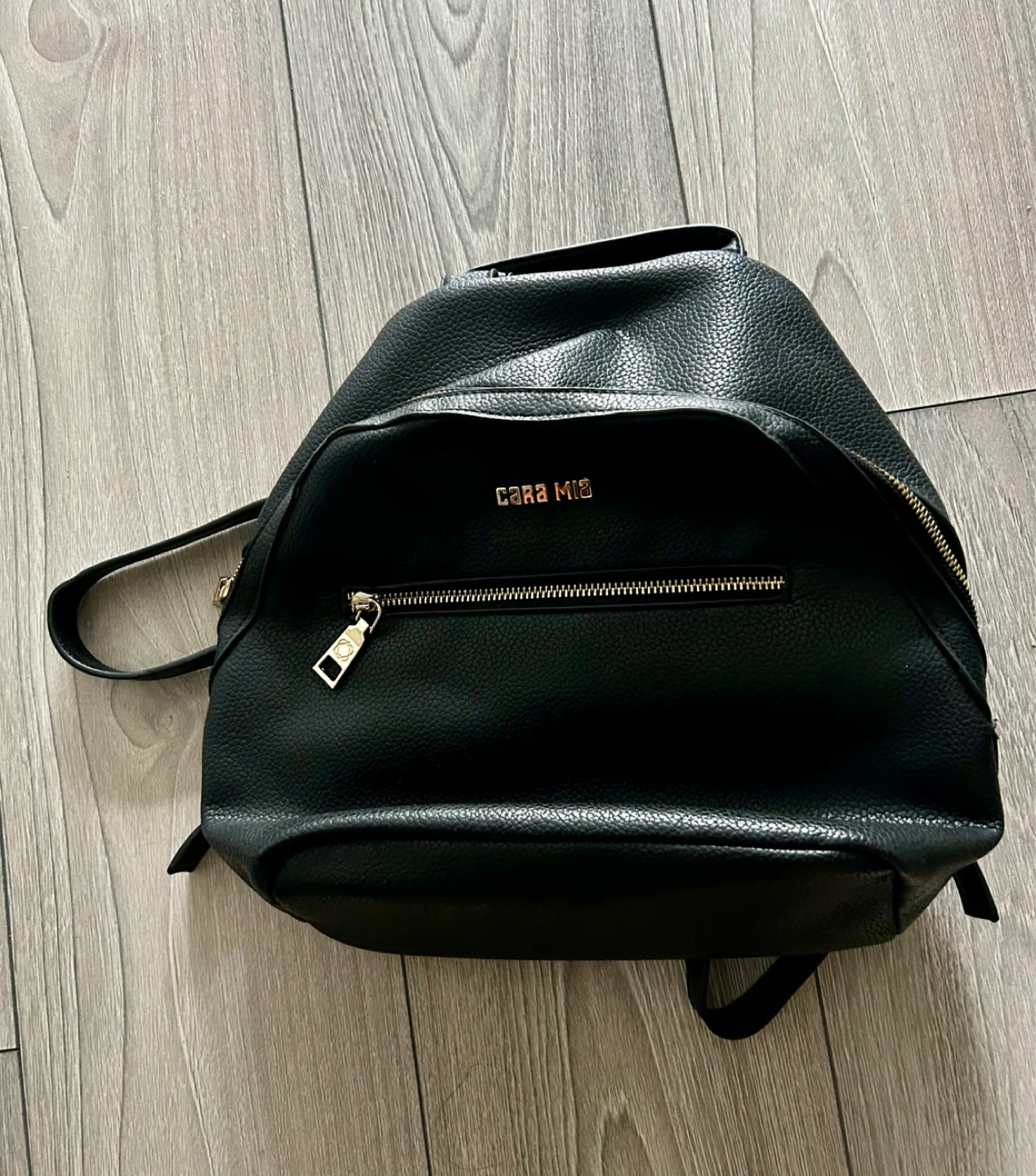 Cara Mia Black Faux Leather Backpack