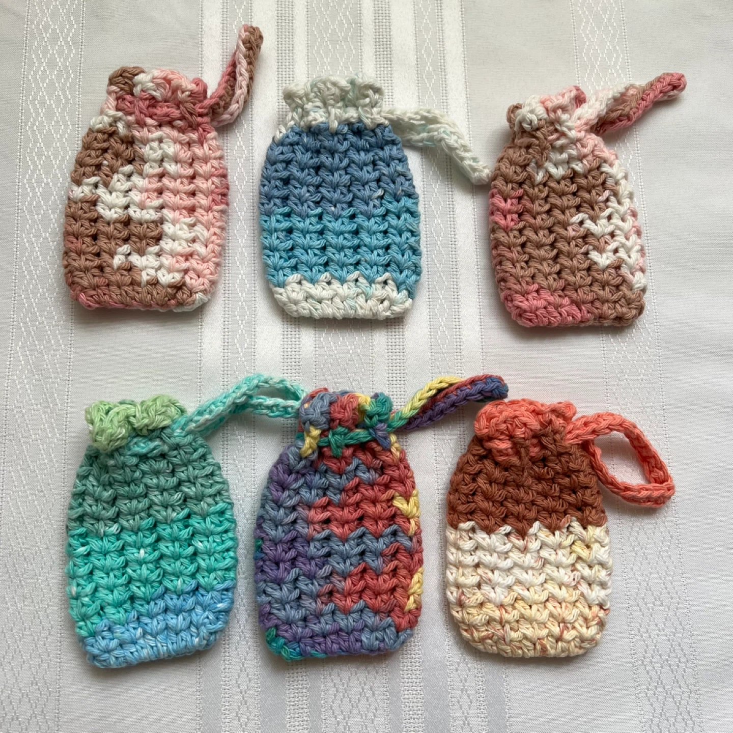 Handmade Crochet Drawstring Soap Saver Pouches