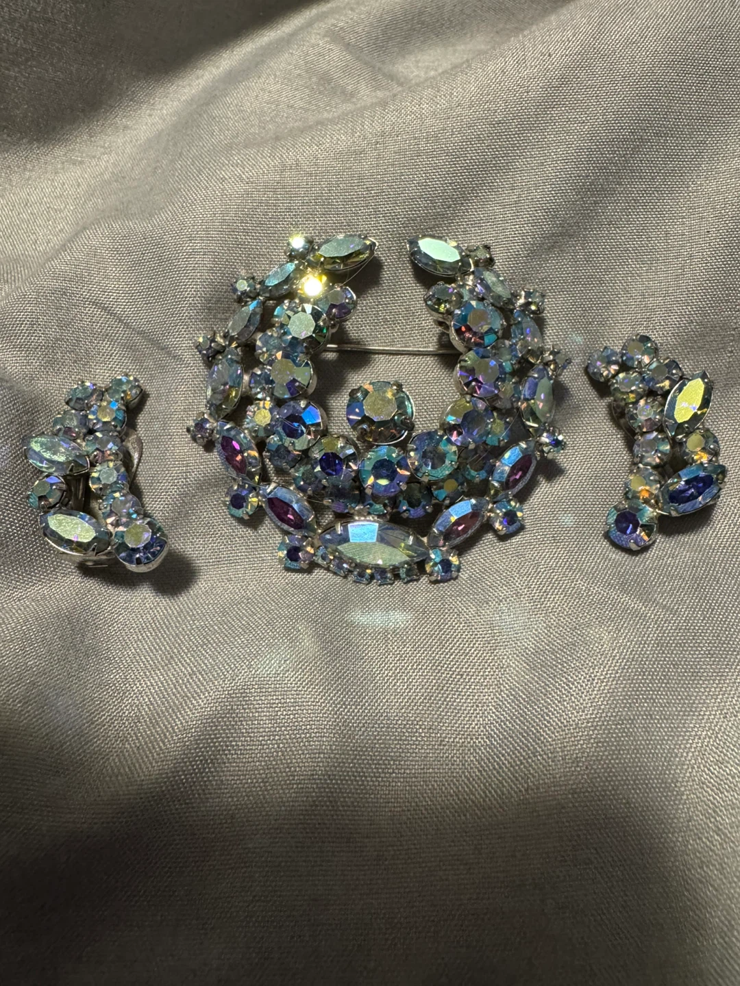 Aurora Borealis Brooch and Earring Set
