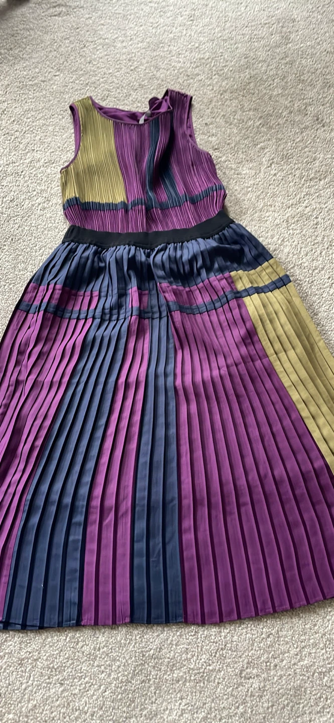Pleated Midi Dress - Purple, Blue & Khaki