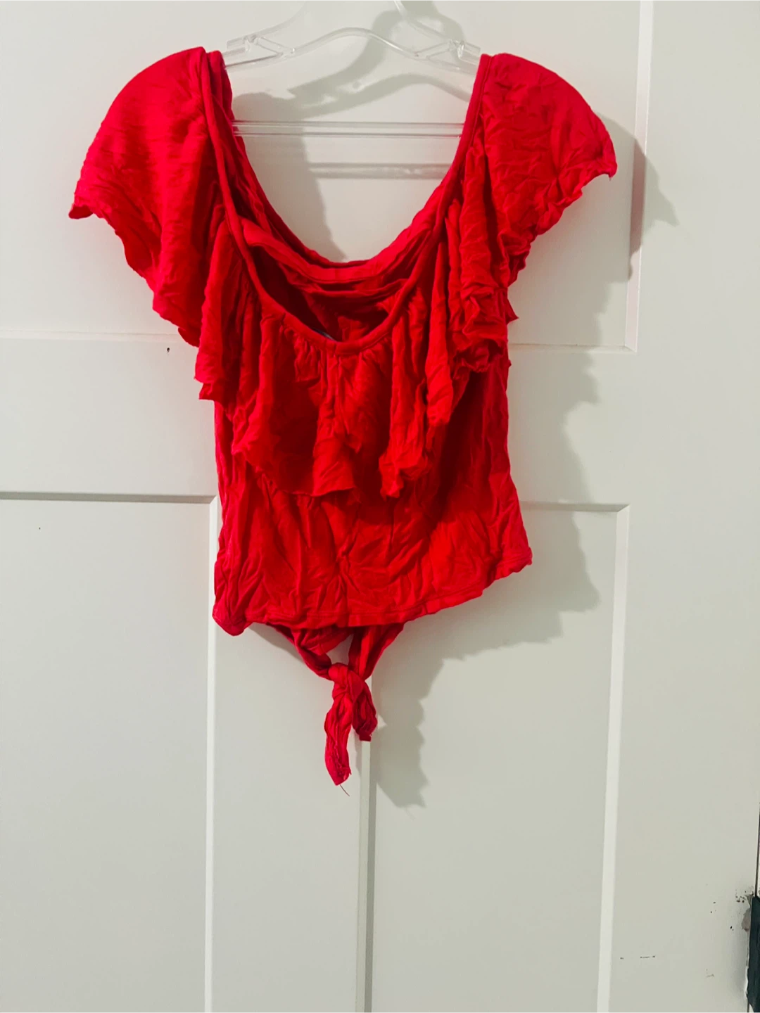 Red Ruffle Off-the-Shoulder Top with Tie Front - photo 2