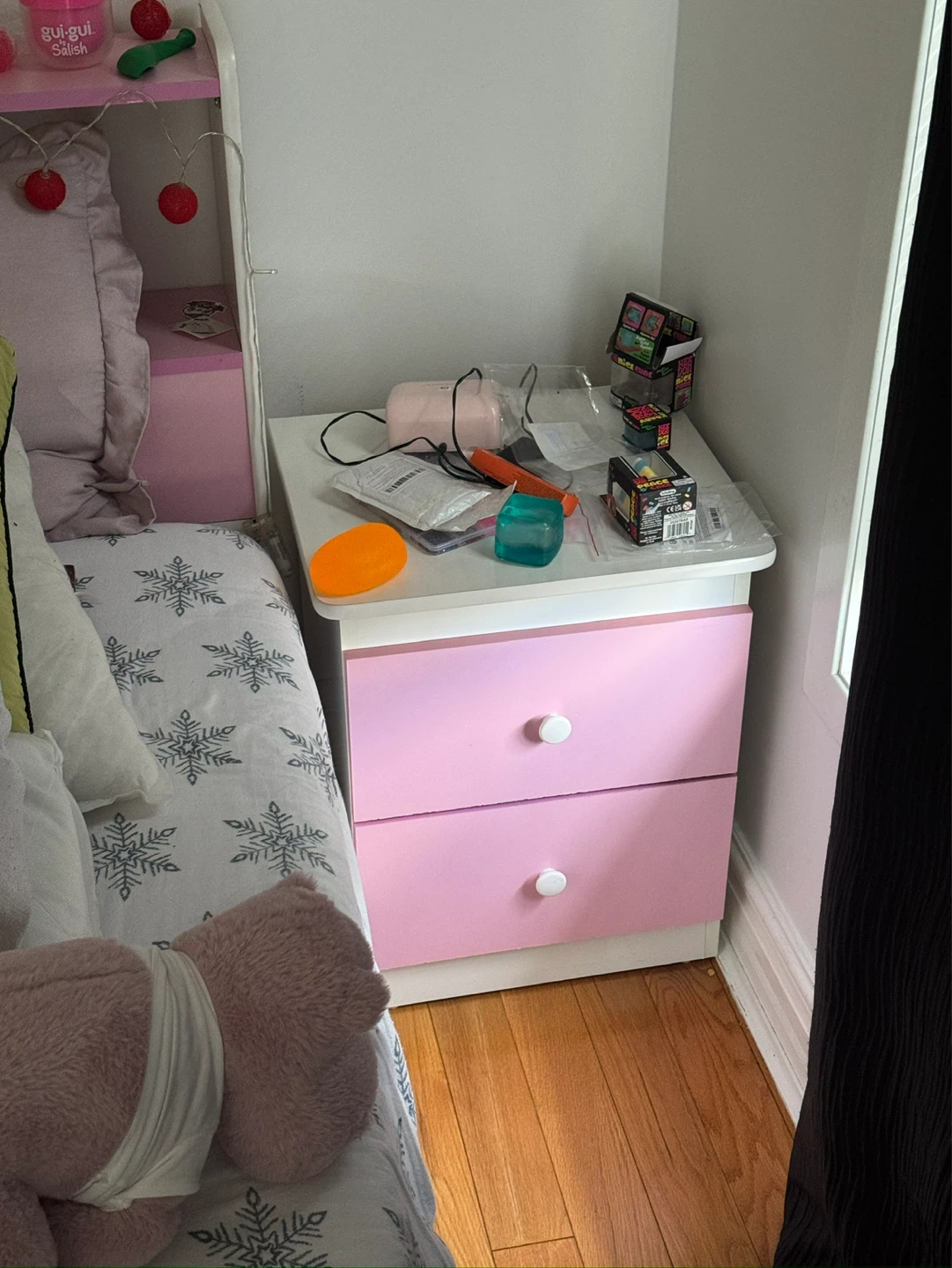Pink and White Twin Bed Frame with Storage Drawers - photo 4