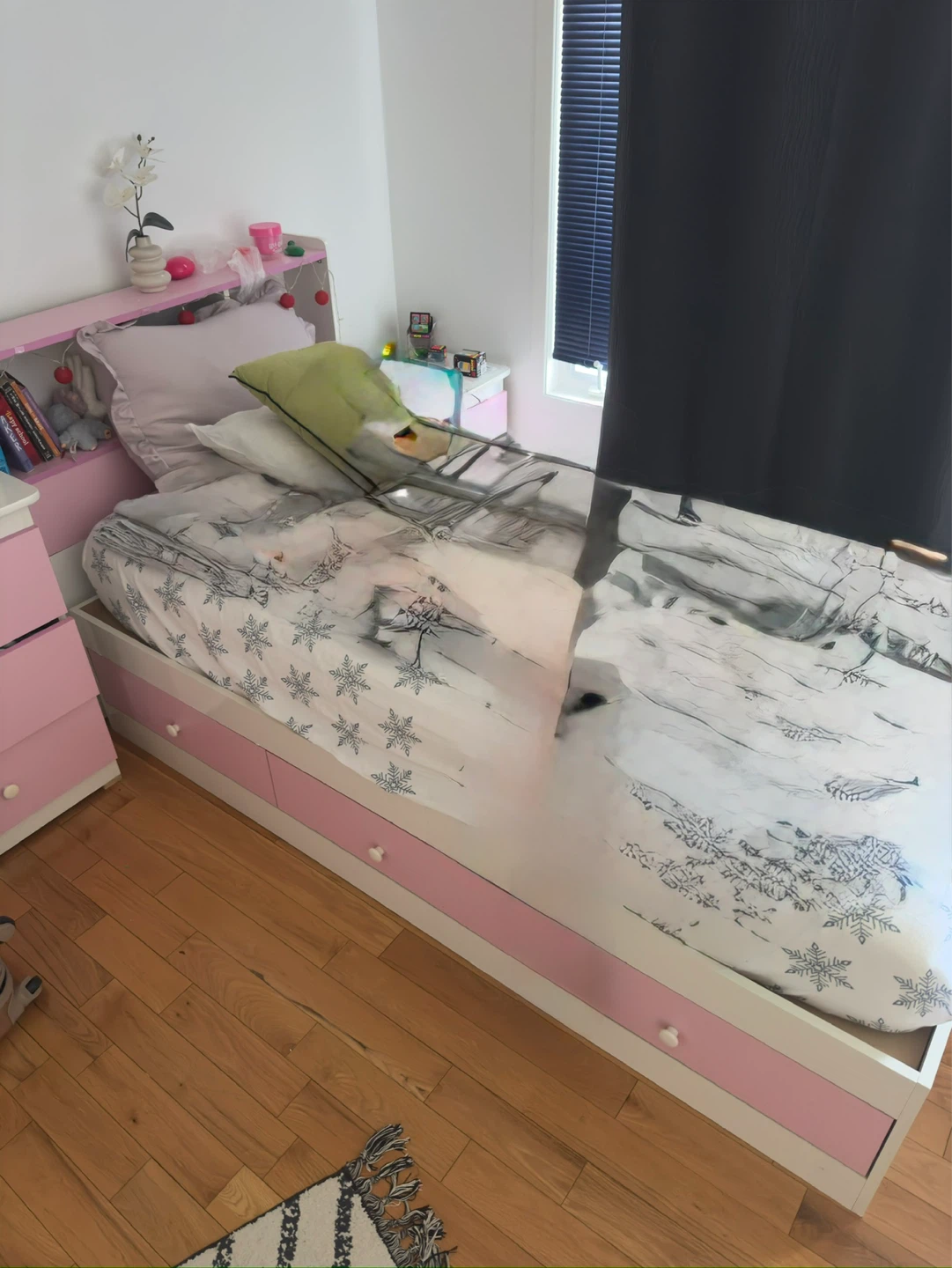 Pink and White Twin Bed Frame with Storage Drawers - photo 2