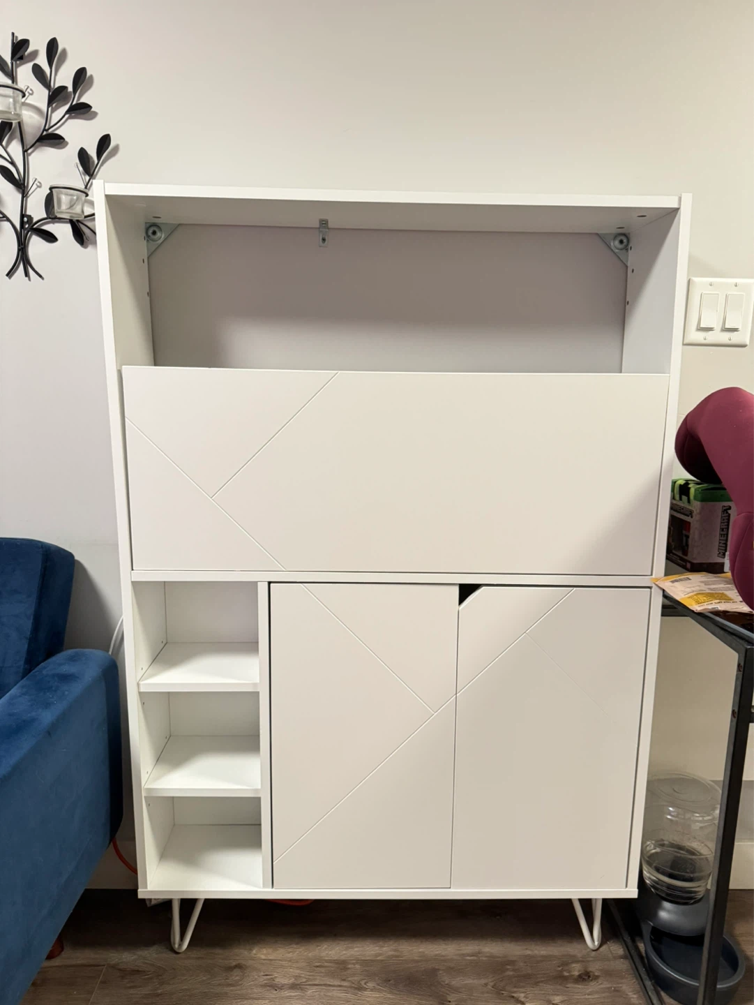 White Wall-Mounted Folding Desk / Bar Cabinet