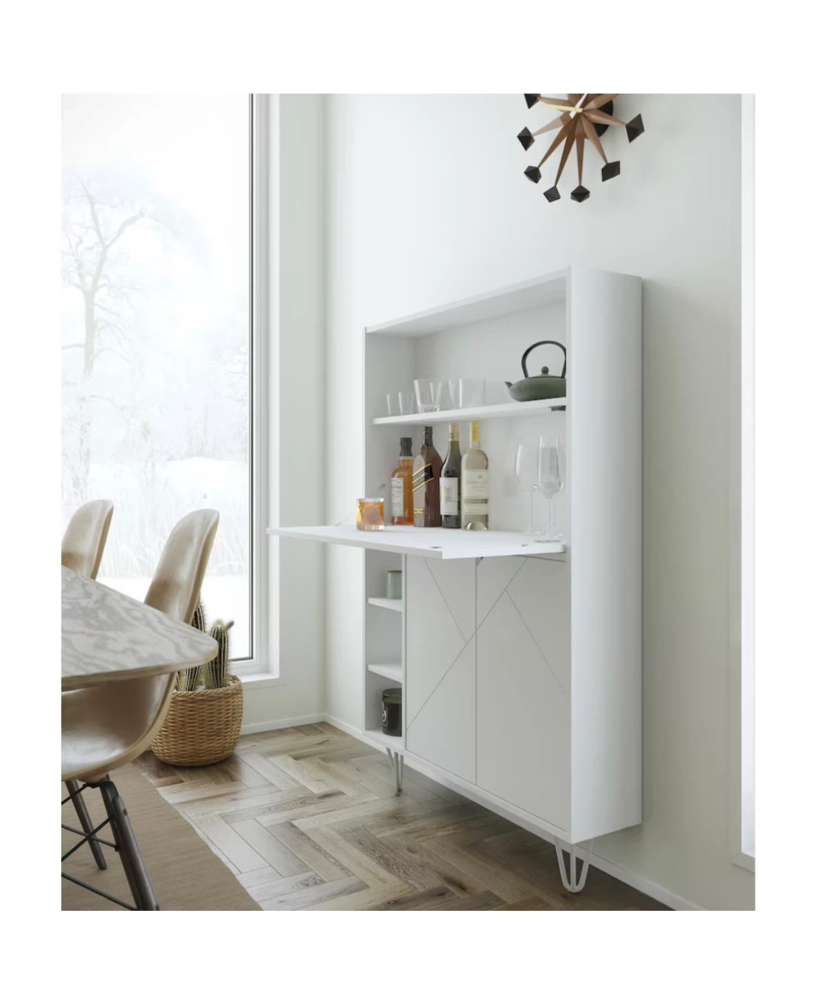 White Wall-Mounted Folding Desk / Bar Cabinet - photo 4