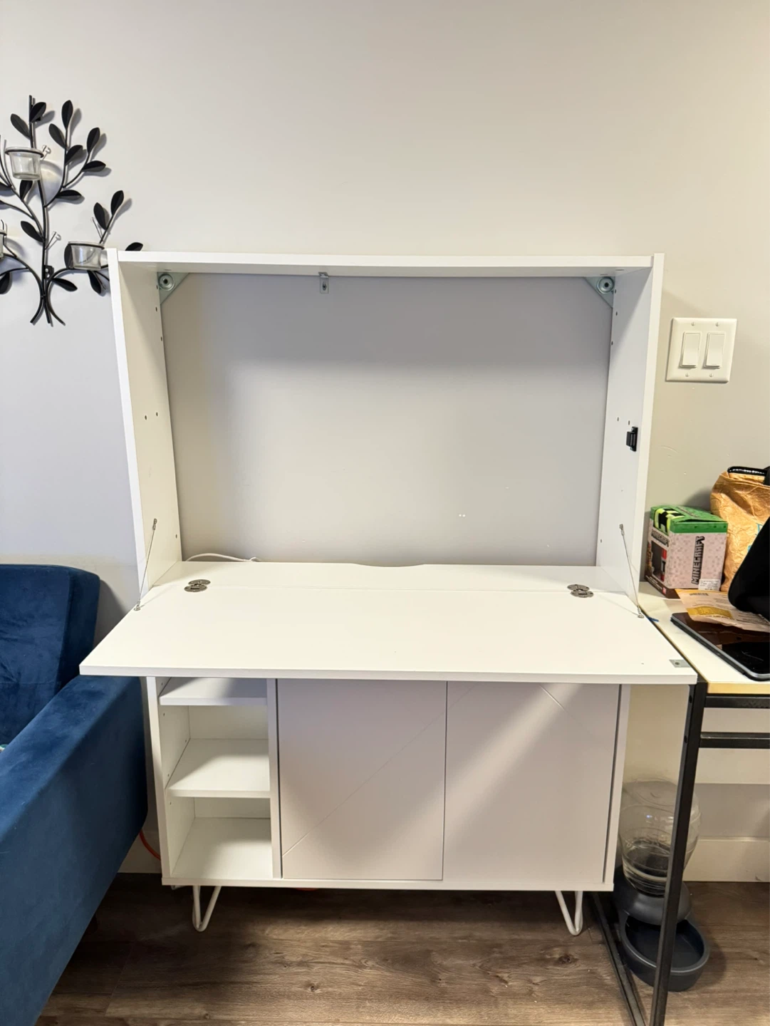 White Wall-Mounted Folding Desk / Bar Cabinet - photo 2