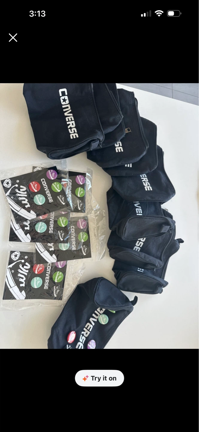 Converse Black Drawstring Bags with Pins