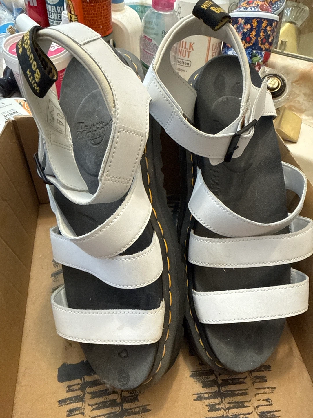 Dr. Martens White Leather Strappy Platform Sandals