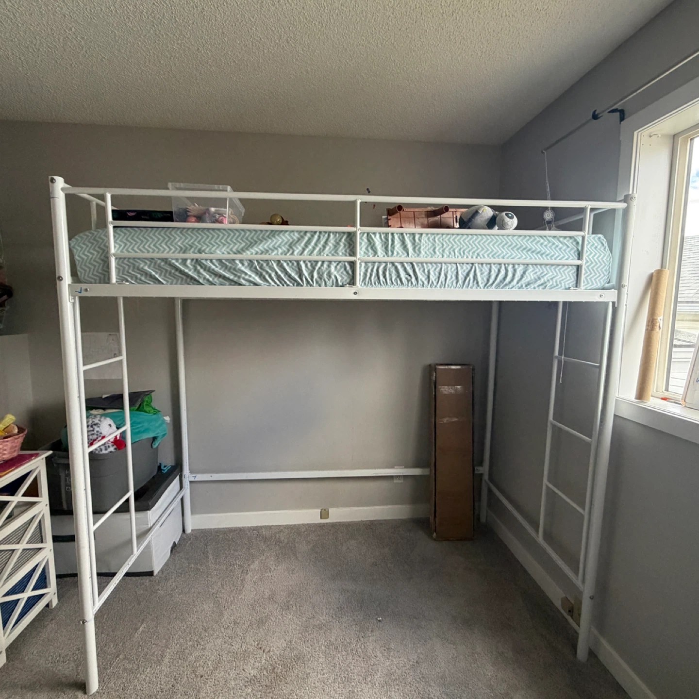 White Metal Loft Bed Frame