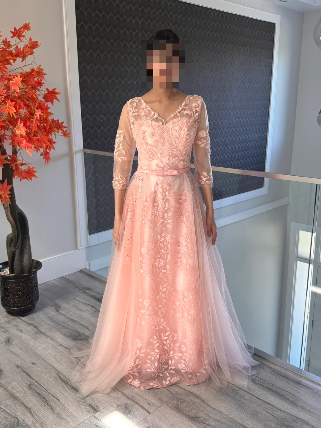Pink Lace Formal Gown/ Prom