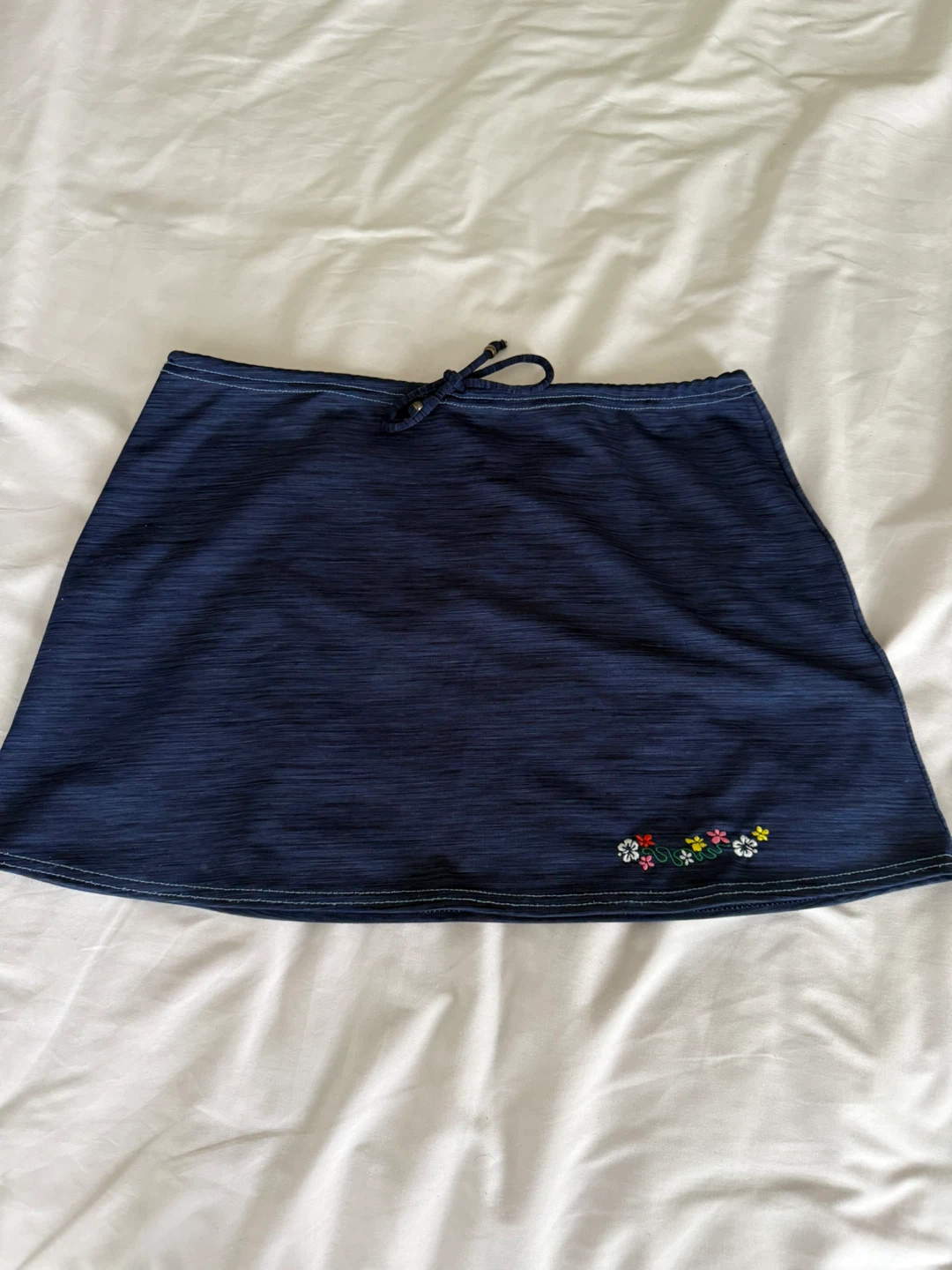 🌱 Blue BALTEX Swim Mini Skirt Cover Up with Floral Embroidery