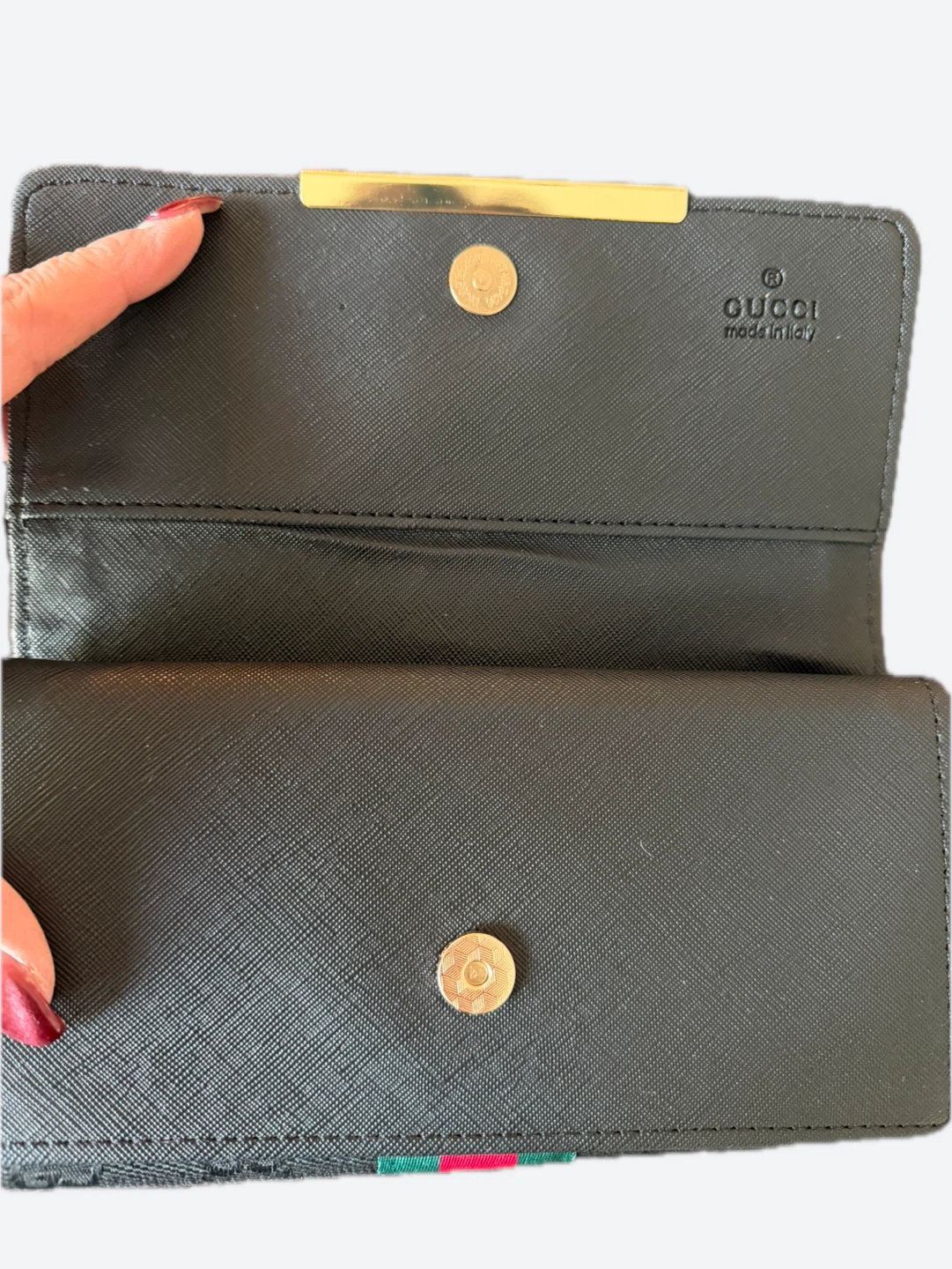 Gucci Black Monogram Bi-Fold Wallet with Green and Red Stripe - photo 2