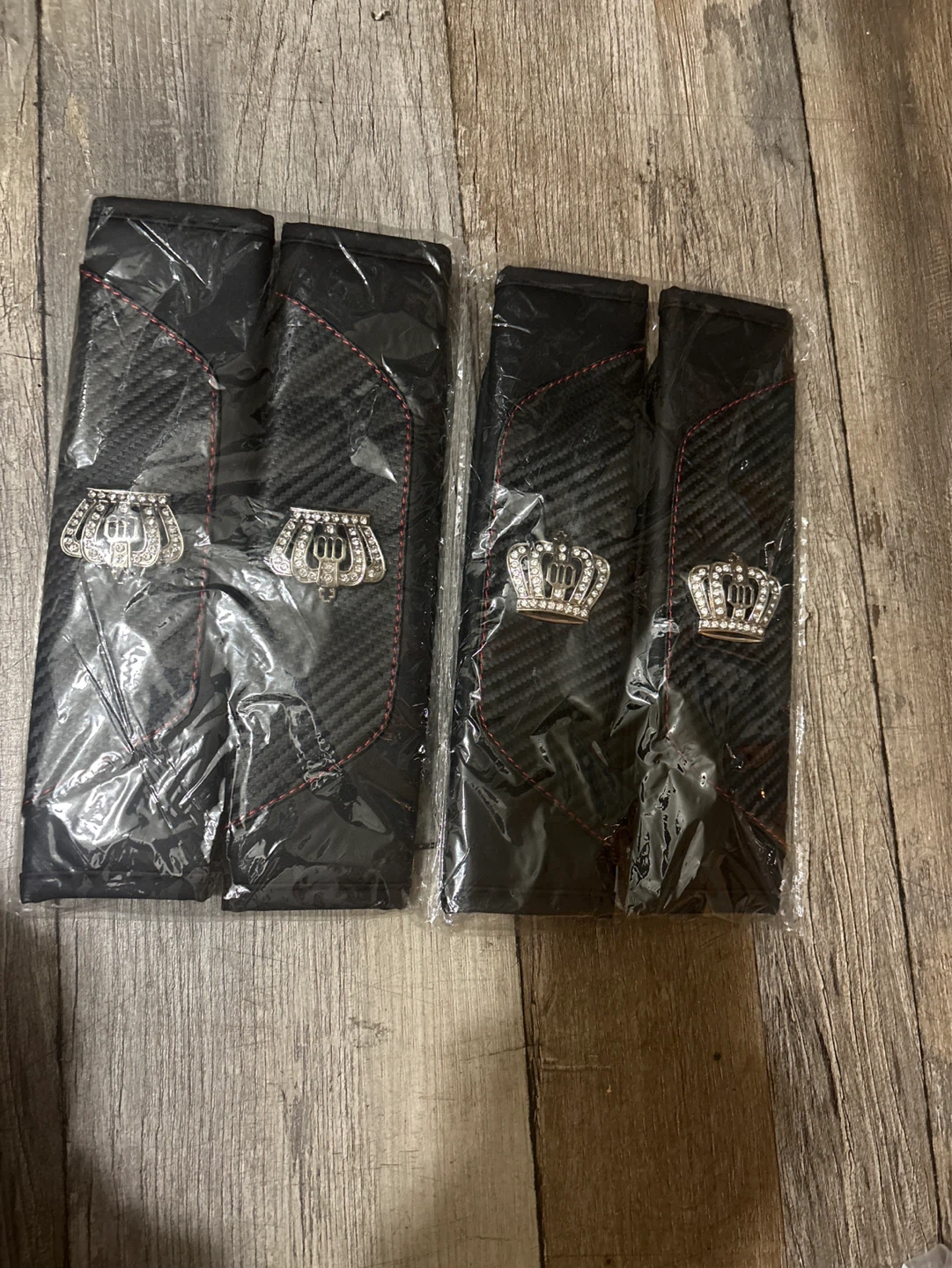Set of 4 Black Carbon Fiber Seat Belt Covers with Crown
