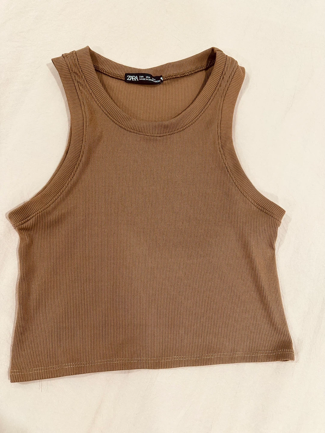 Zara Ribbed Tank Top - Brown
