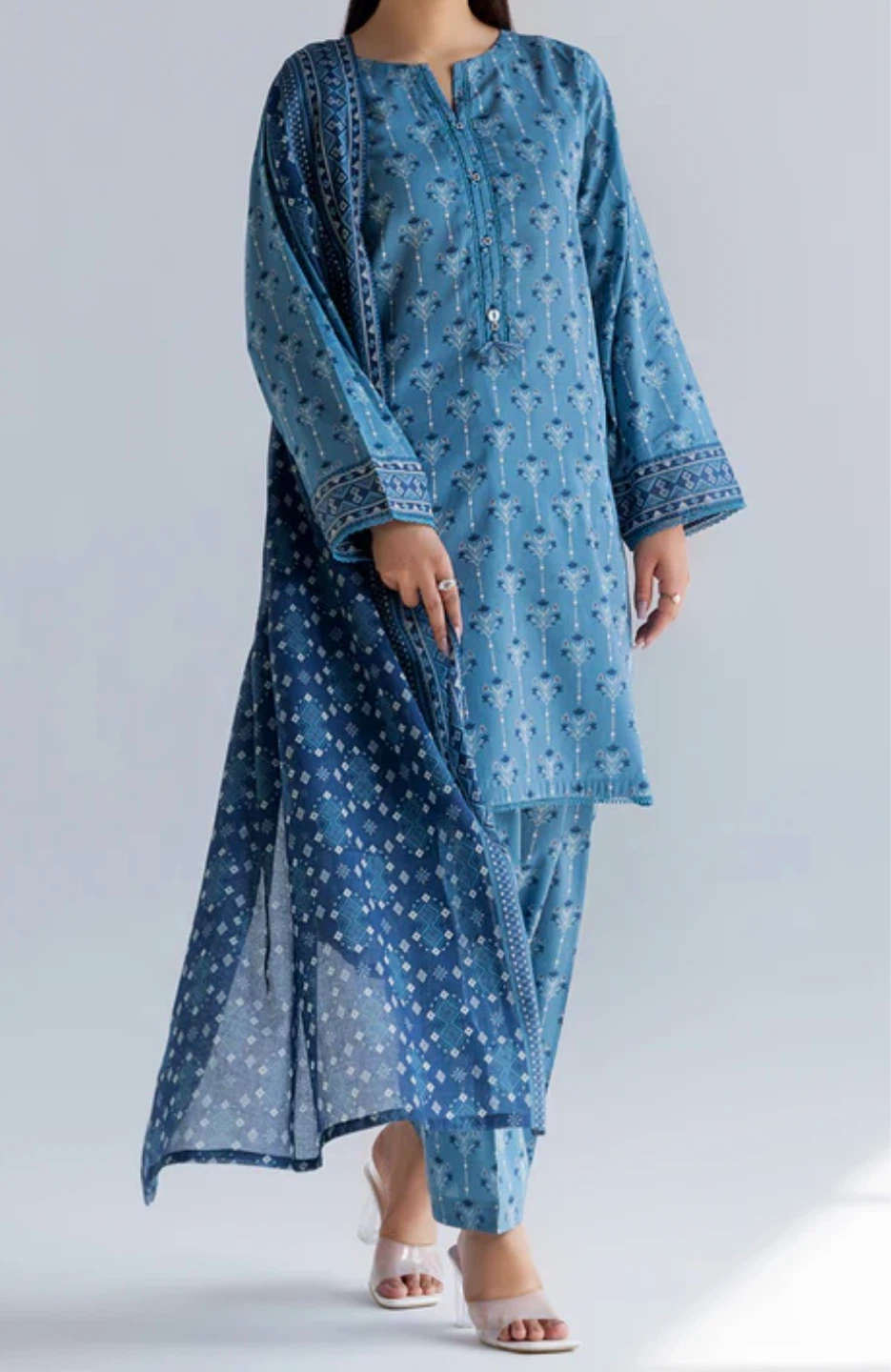Blue Printed 3-Piece Lawn Suit - photo 3