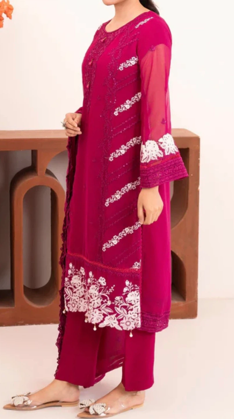 Women's Magenta Embroidered Kurti with Pants and Dupatta - photo 3