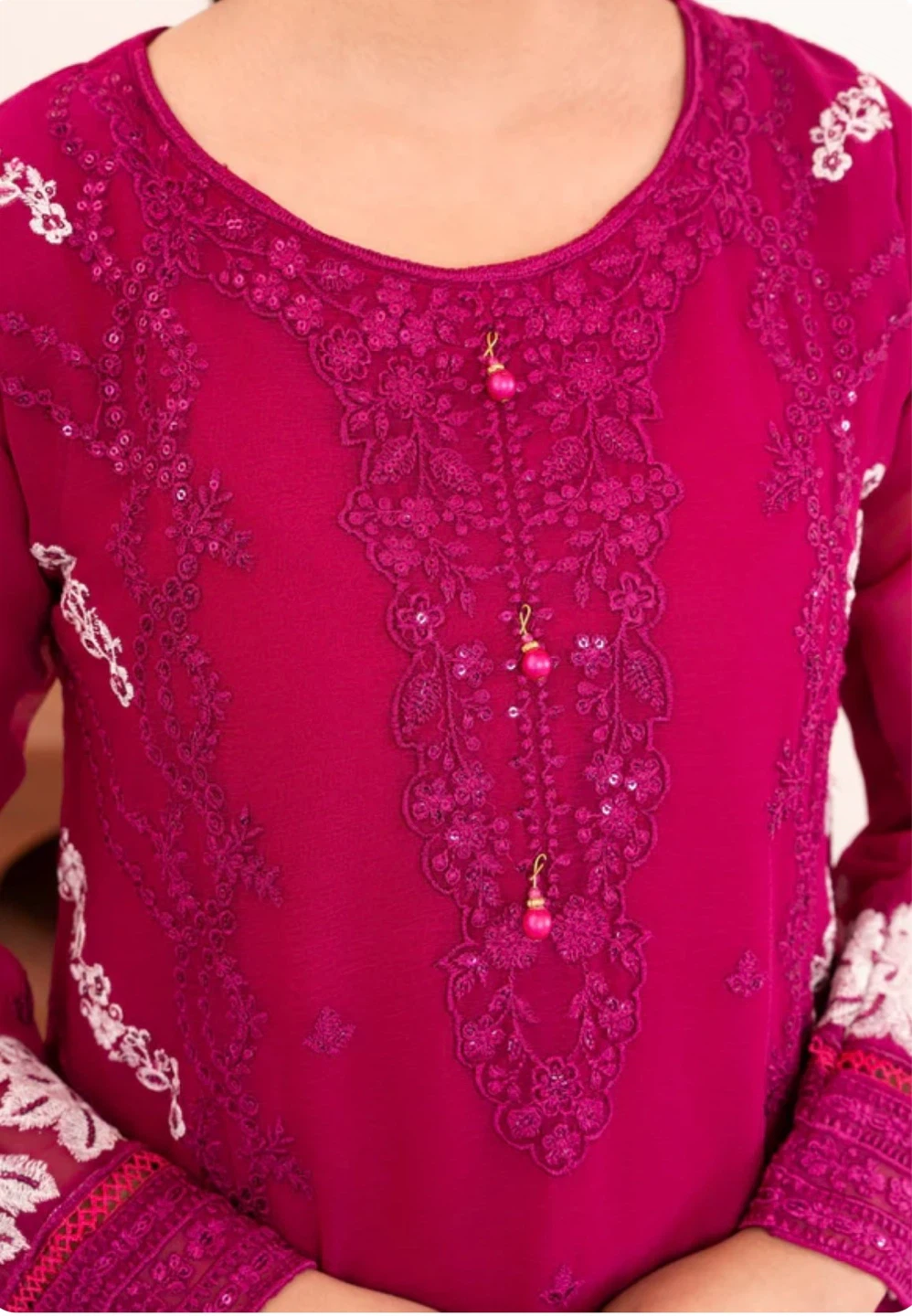 Women's Magenta Embroidered Kurti with Pants and Dupatta