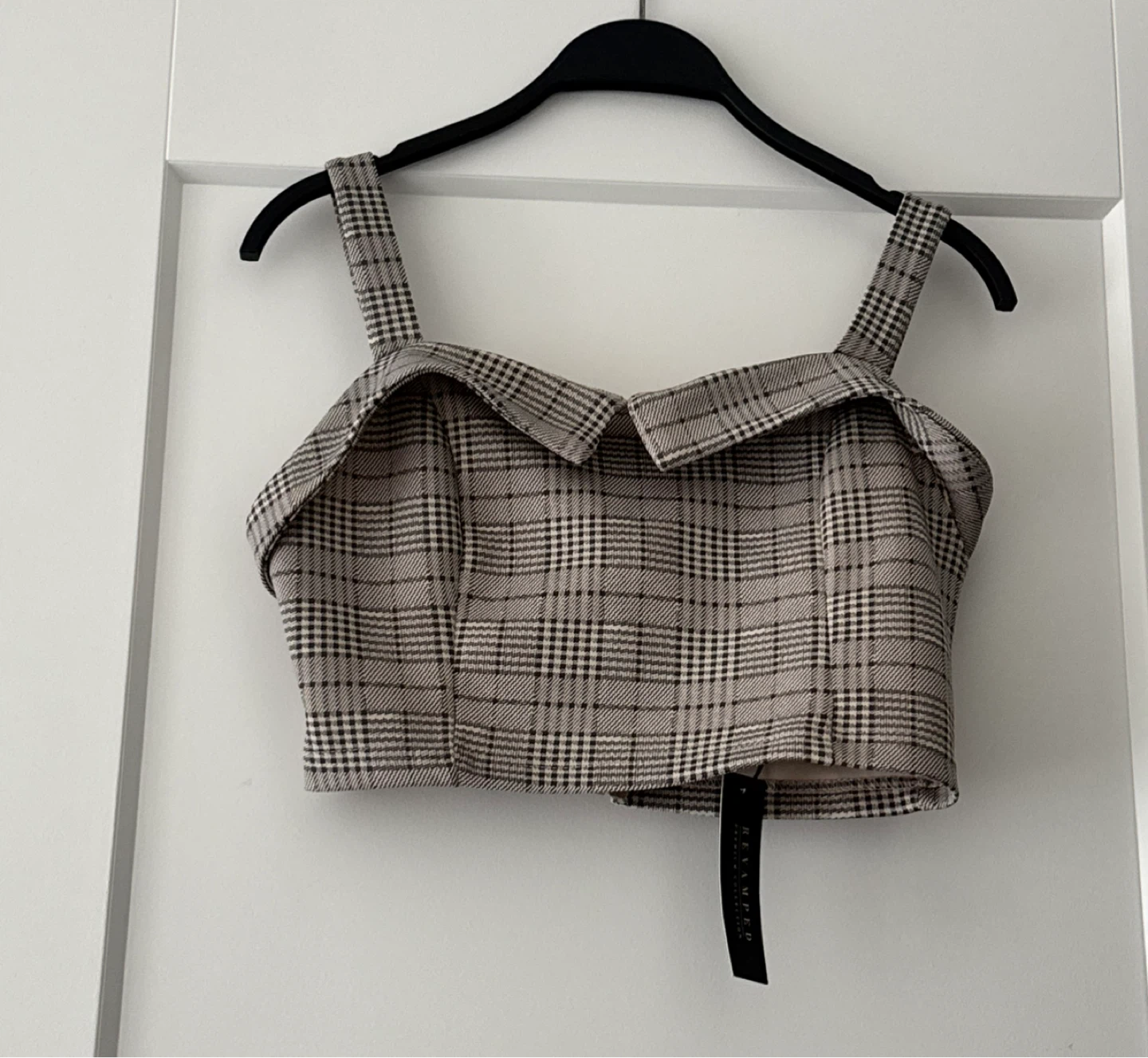 Plaid Cropped Top with Collar Detail