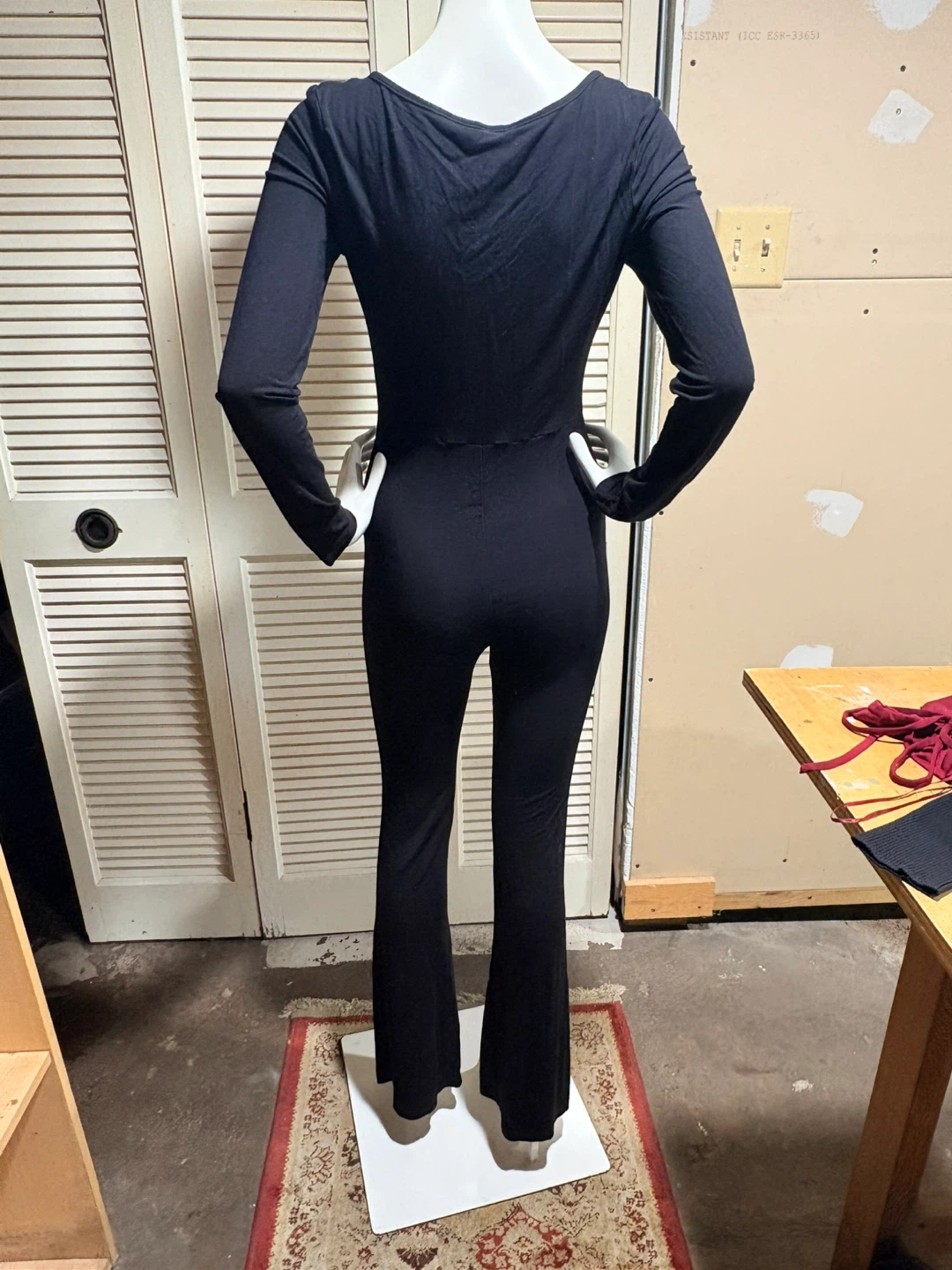 Black Long Sleeve Square Neck Flared Jumpsuit - photo 3