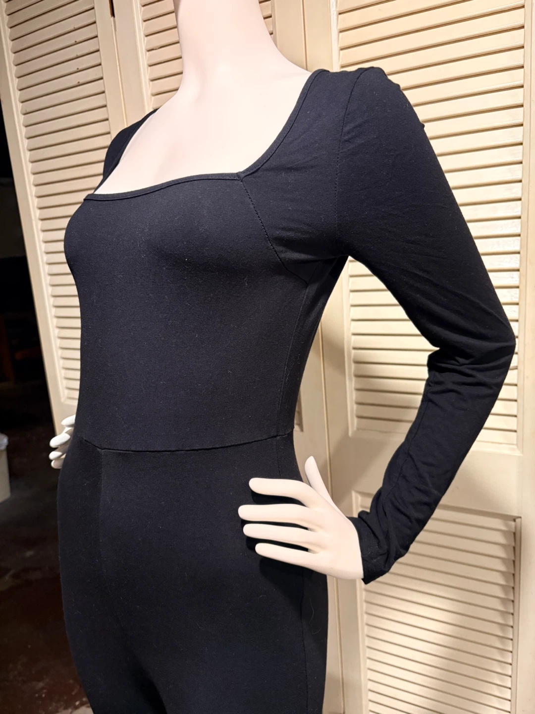 Black Long Sleeve Square Neck Flared Jumpsuit - photo 2