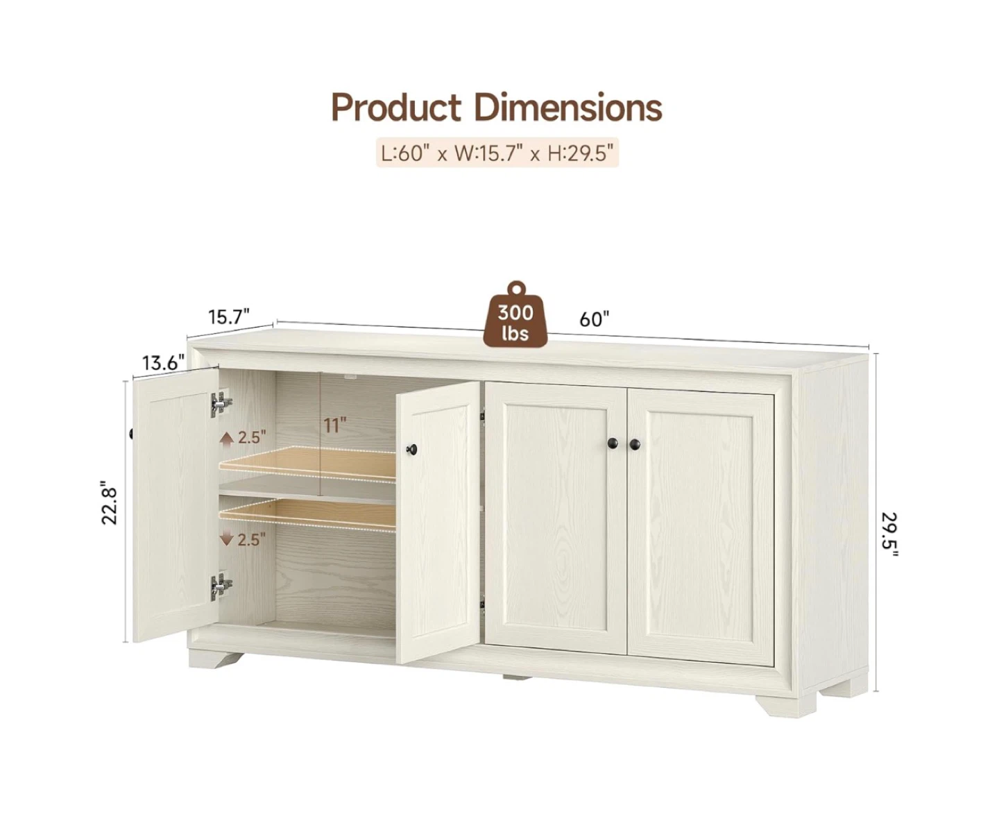 Black 4-Door Storage Cabinet Buffet Server Sideboard - photo 2