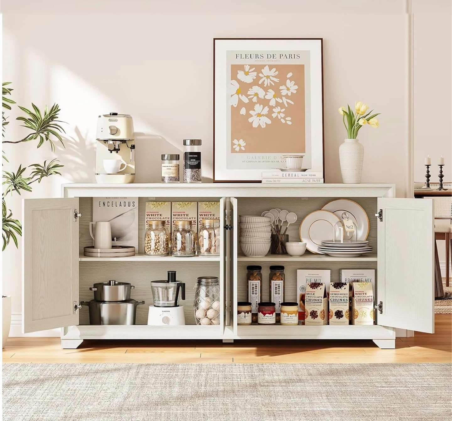 Black 4-Door Storage Cabinet Buffet Server Sideboard - photo 3