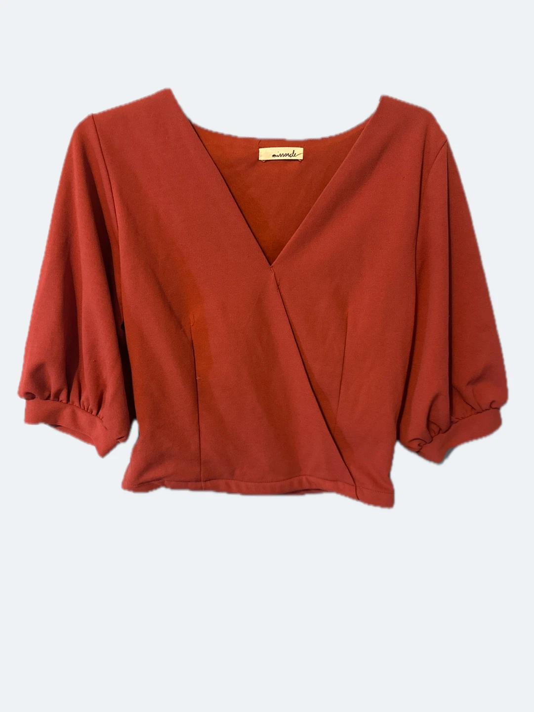 Rust Orange Cropped Puff Sleeve Top