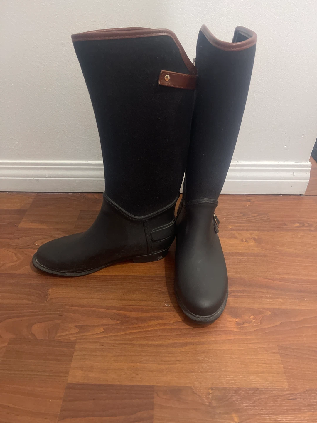 Black Tall Boots with Brown Accents, - photo 2