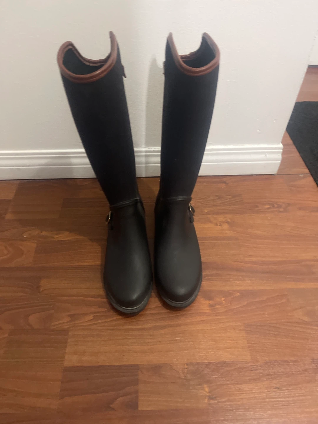 Black Tall Boots with Brown Accents,
