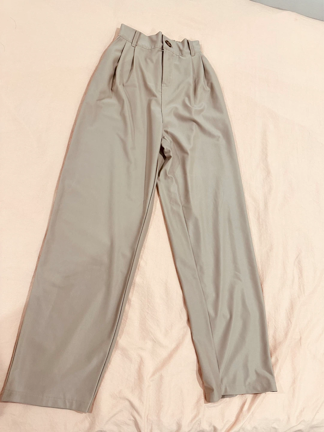 Light Tan Faux Leather Wide Leg Pants