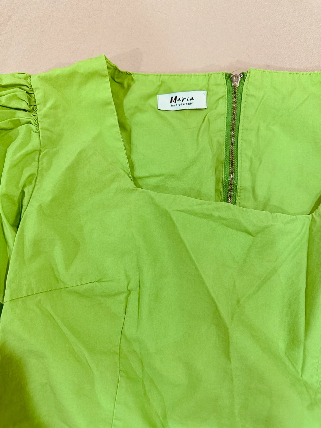 Maria Green Puff Sleeve Square Neck Cropped Top - photo 2