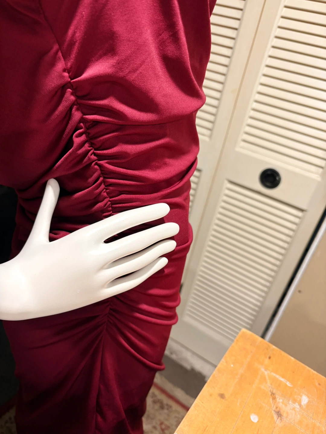 Women's Red Ruched Cowl Neck Mini Dress - photo 3
